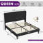 Lit plateforme Beatrica Queen Size en velours côtelé noir avec tête de lit à oreilles et sommier à lattes en bois-812003052-812003049
