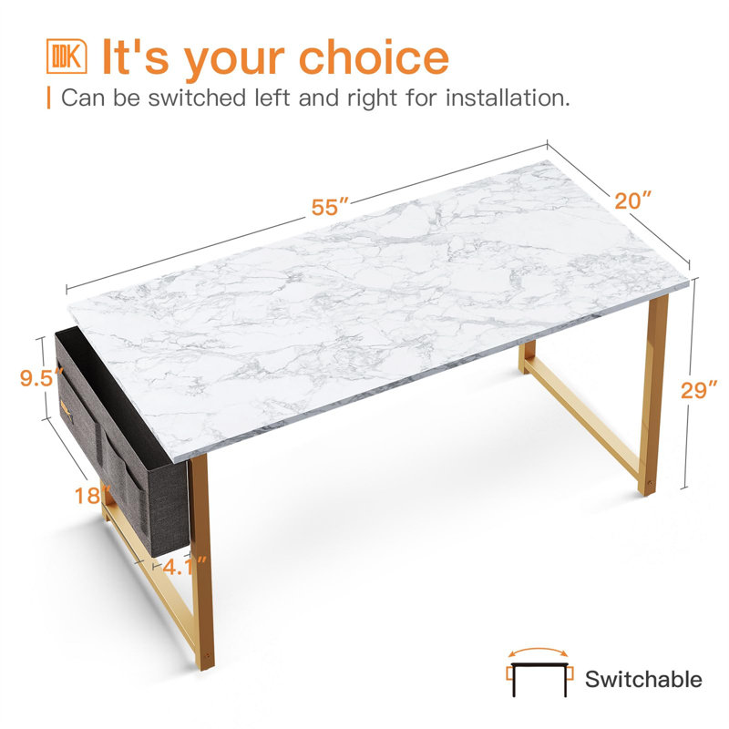 Jeyly Metal Base Computer Desk, 29.92" H x 53.15" W x 38.19" D