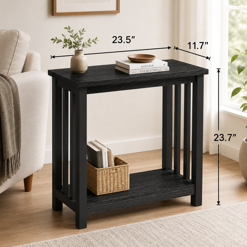Table d'appoint mince avec tablette de rangement, table de chevet moderne noire pour le salon et la chambre à coucher