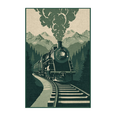 Soft Plush Efimov Mountain Railway Train Rustic Area Rug in Green – Green Binding