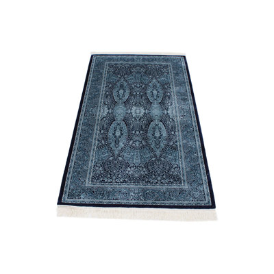 3x5 Navy and Ivory Kazak Tribal Rug