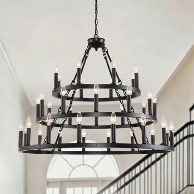 Très grand lustre 36 pouces à 3 niveaux sur roulettes 36 "Farmhouse