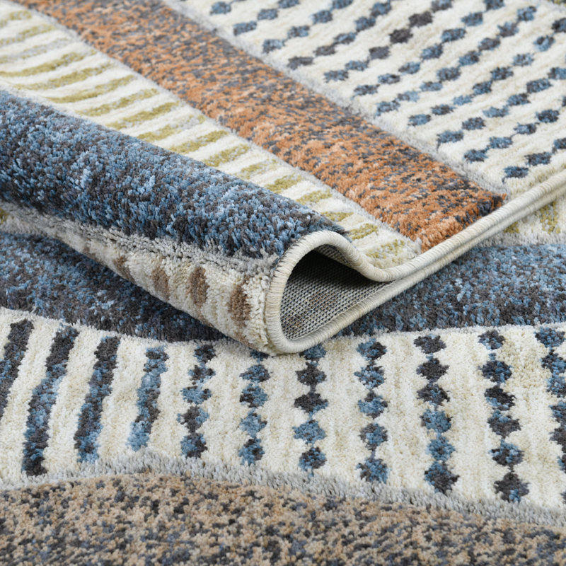 Washable Runner Rug 2x3 - Ridge Modern Plush Rug for Hallway & Entryway, Denim Multi, Sculpted Stripe, 2'2" x 3', Denim Multi