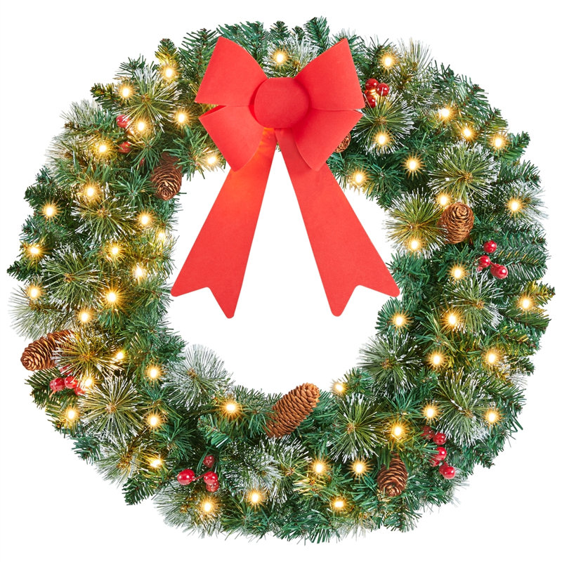 Couronne de Noël artificielle givrée pré-éclairée, 24 po