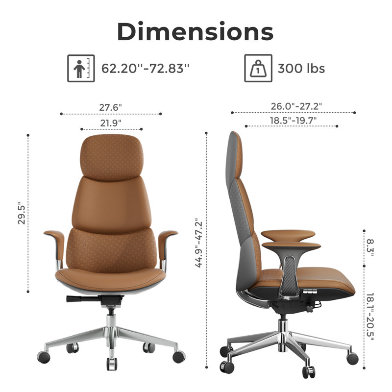 Genuine Leather Executive Chair, Swivel Ergonomic Office Chair, Home Desk Chair with Tilt Reclining, Adjustable Height, Adjustable Seat Depth