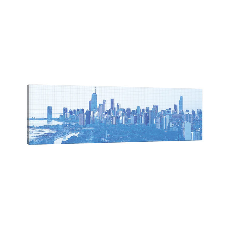 Digital Sketch Of Chicago Skyline, USA VI - Wrapped Canvas Panoramic Print, 30.48 cm H x 91.44 cm W x 1.91 cm D