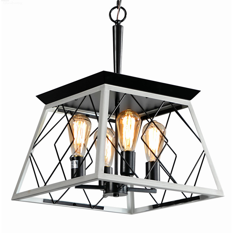 Luminaire suspendu en forme de cage style campagnard rétro noir et blanc Farmhouse, Black and White