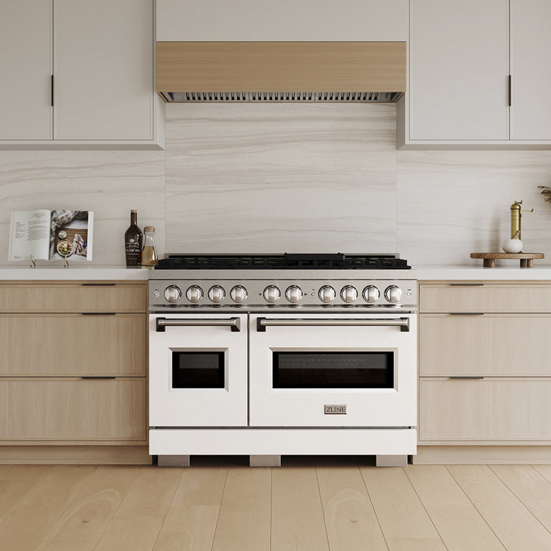 ZLINE 48 in. Classic Gas Range with 8 Burner DuoPro Cooktop and Dual Ovens with White Matte Doors, Dual Fuel