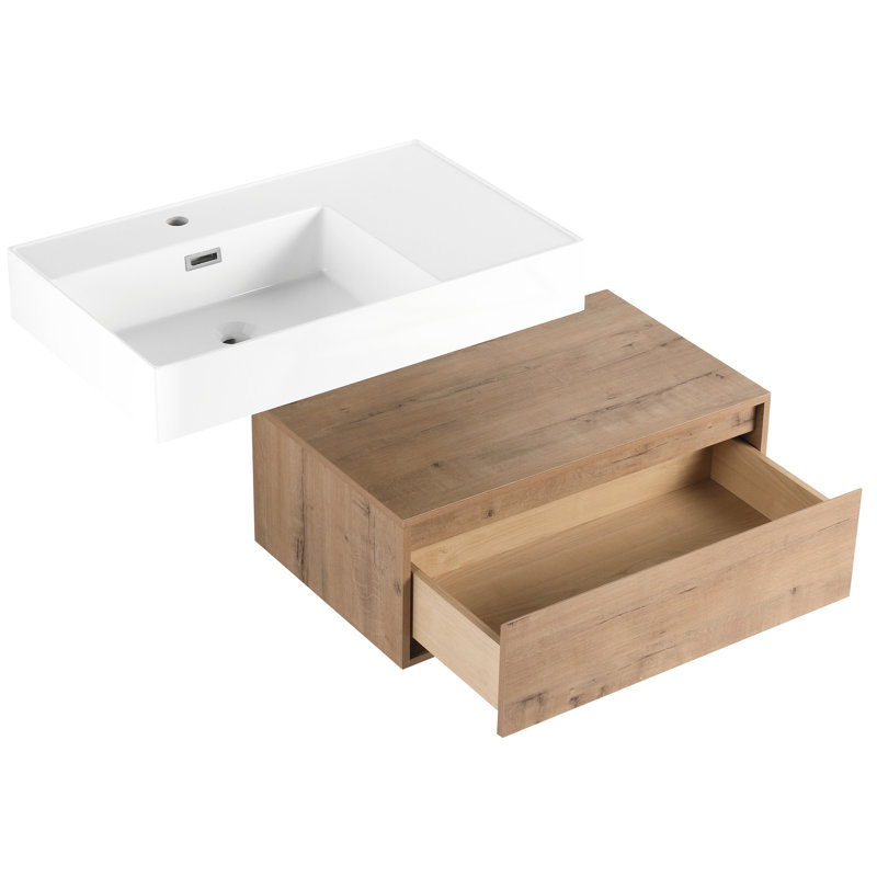 Meuble-lavabo de salle de bain moderne avec armoire latérale - Unité de tiroir de lavabo en résine spacieuse et pratique de 30 pouces
