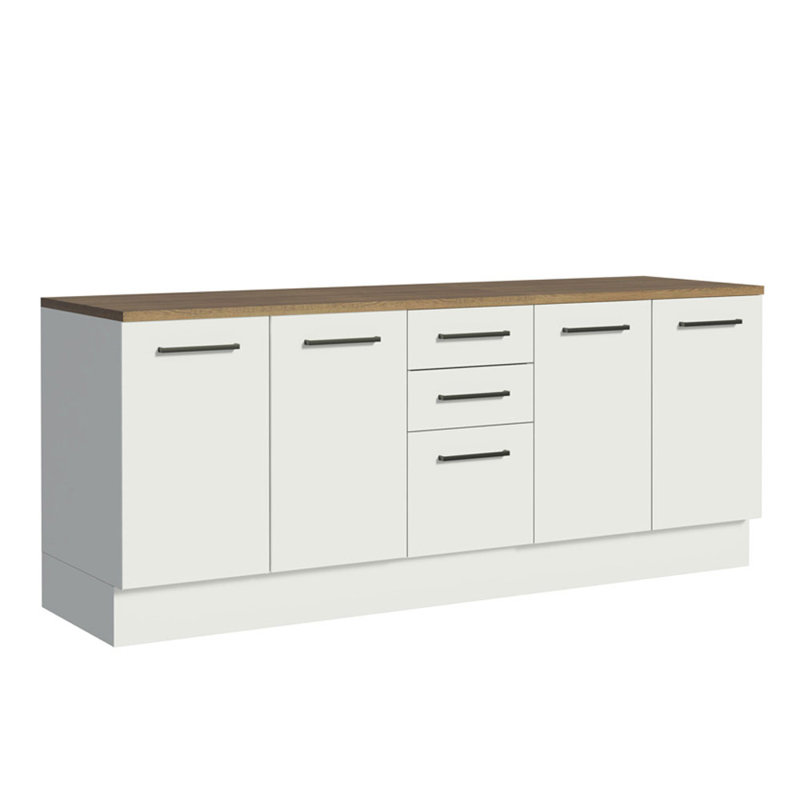 Hokku Designs Compact Garage and Utility Room Storage Set 78 Inch Base Cabinet with 3 Drawers and 4 Doors Utility Bench Wooden Organization Unit - White
