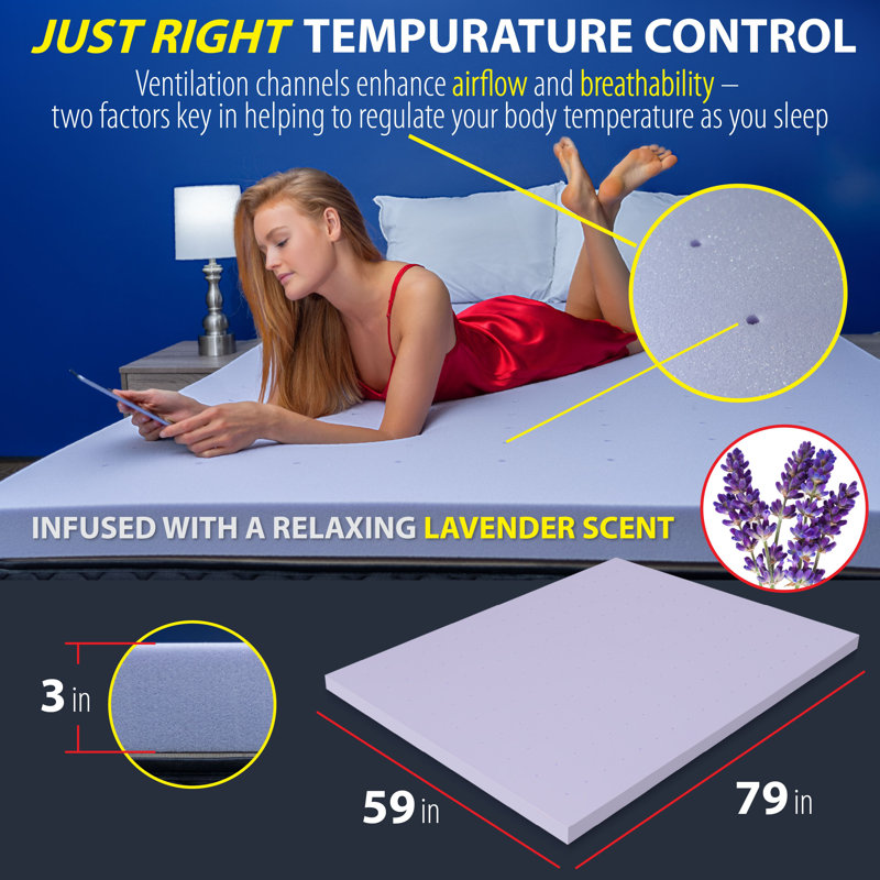 Lavender Infused 3-Inch Queen Memory Foam Mattress Topper