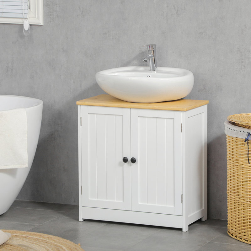 Armoire de salle de bain moderne sous le lavabo, meuble-lavabo mural pour salle de bain, armoire de rangement avec portes doubles et tablette réglable, blanc