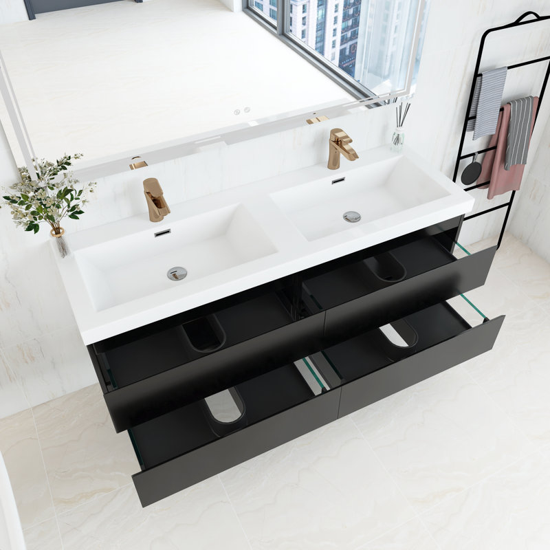 Princeton 60'' Double Bathroom Vanity with Resin Top, Black