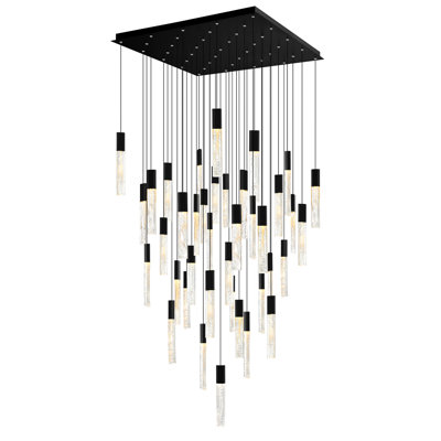 Lustre moderne intégré à DEL 36 po avec verre texturé fait à la main pour le salon et la salle à manger
