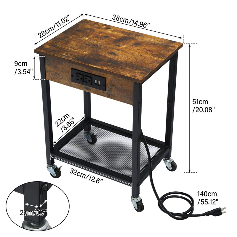 End Table and Built-In Outlets, Brown
