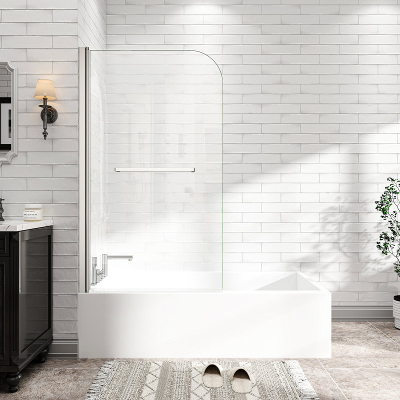 Porte de douche pivotante en nickel brossé de 31 po à 32 po x 55 po à 180 po, configuration réversible, fixation de la baignoire en verre facile à nettoyer et à l'épreuve des nanoparticules, fonction traitée