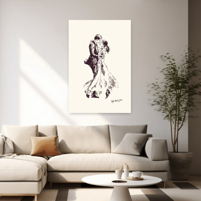 Romantic ink sketch of a couple embracing and about to kiss 1 Piece Wrapped Canvas Wall Art