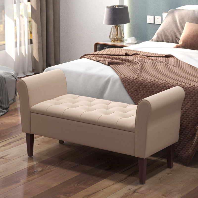 Banc de rangement en polyester touffeté, Sable, H 23,6 po x l 48 po x P 18,9 po