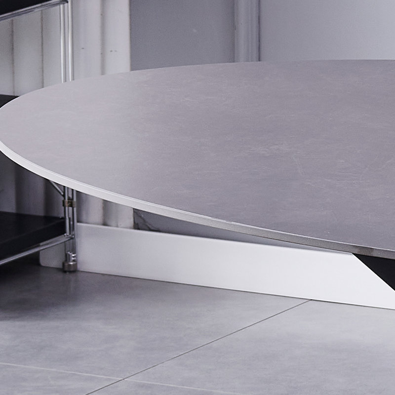 Oval Stone Top Metal Base Dining Table, Grey