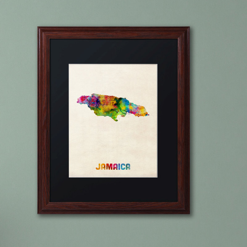 « jamaïque aquarelle map », impression encadrée sur toile, H 19 po x l 11 po x P 0,5 po