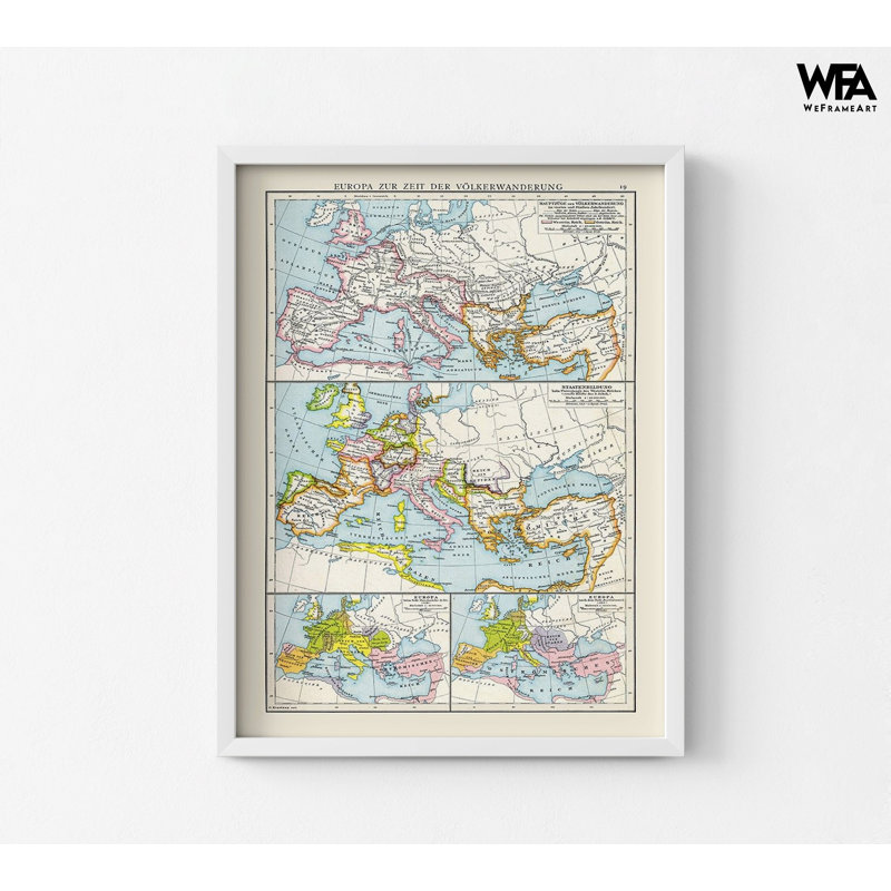 «Europe MIGRATIONS - Droysen 1886», affiche de l’Immobilier, décoration murale, affiche de carte historique, impression d’histoire européenne rustique