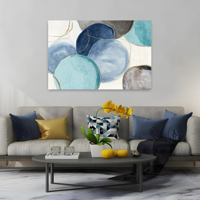 «Blue Geo Blob», art géométrique abstrait contemporain, H 40 po x l 60 po