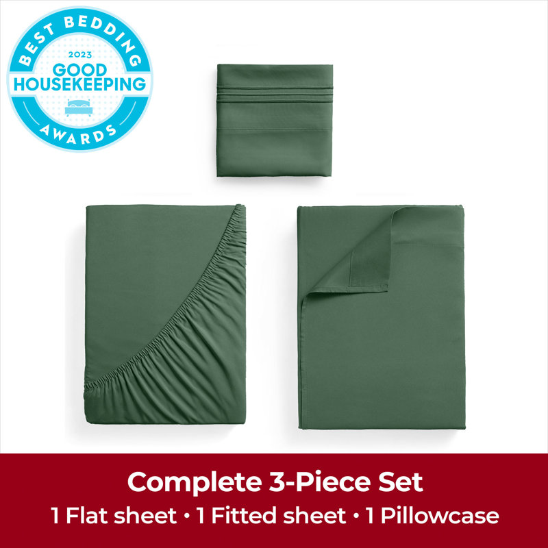 Ensemble de draps Mellanni 1800, Vert émeraude, Ensemble de draps pour taille de lit simple TG ave