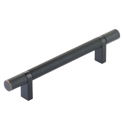 Emtek Select Cabinet Pull 3-1/2" C-C, Rectangular Bar Stem, Knurled Bar