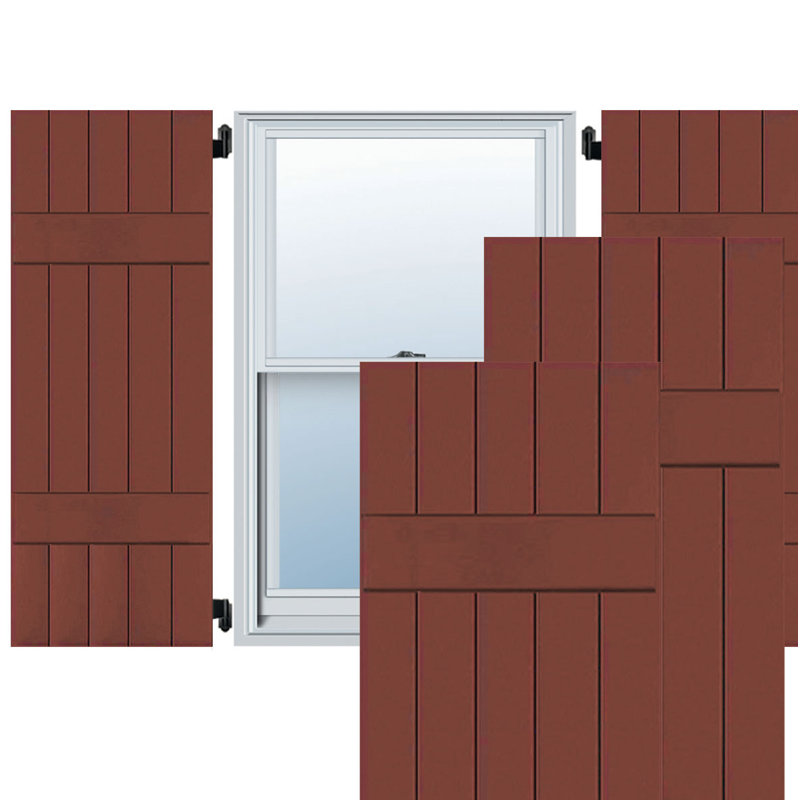 Volet d'extérieur à cinq planches (2 lattes) en bois véritable acajou Sapele (par paire), H 64 po x l 18 po x P 1,38 po