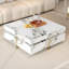 Table basse moderne carrée texturée en marbre avec 4 tiroirs et base suspendue, blanc, 43,3 po