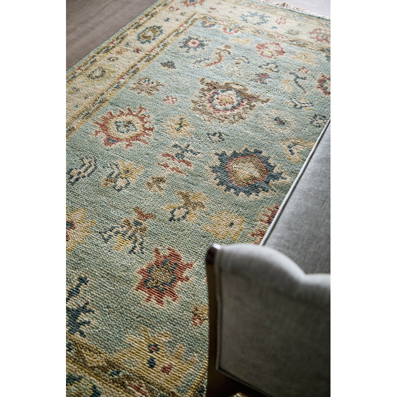 Abinesh Wool Floral Area Rug, Runner 2'6" x 14', Blue/Ivory