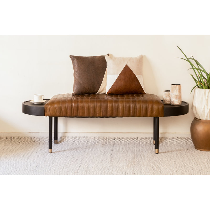 Stasya Genuine Leather Upholstered Bench, Black/Brown