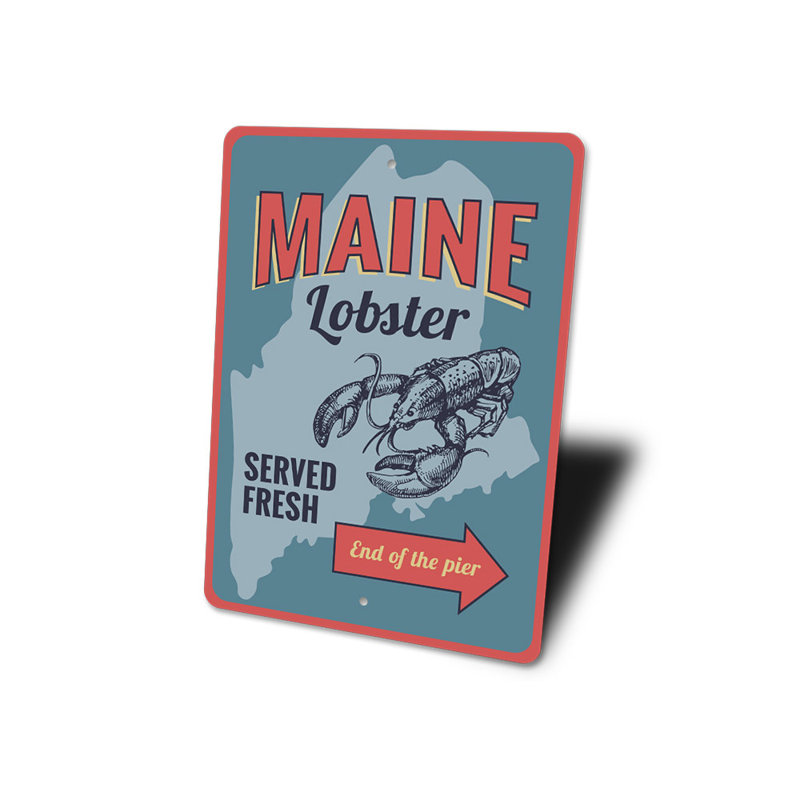 Plaque en aluminium frais Maine Lobster Served, H 18 po x l 12 po x P 0,06 po