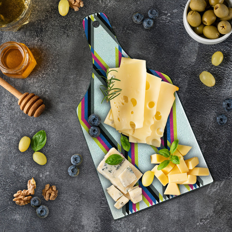 Ambesonne Psychedelic Tempered Glass Cutting Board Zigzag Colorful Multicolor