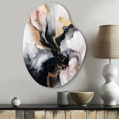 Pink Black Textured Splash Marble II - Abstract Marble Pear Shape Irregular Metal Wall Decor