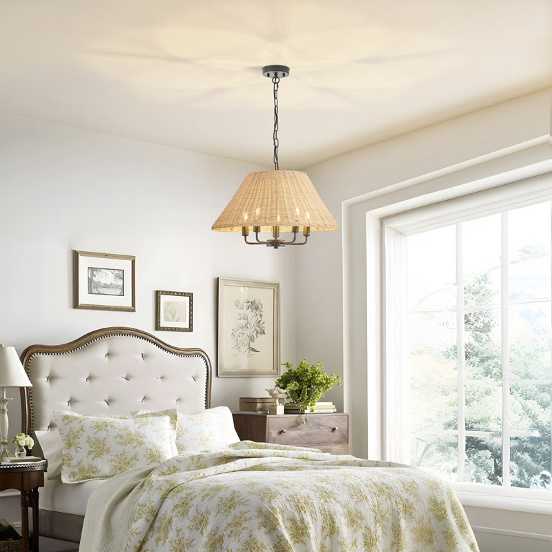 5-light Handwoven Natural Rattan Drum Chandelier