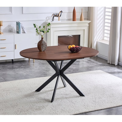 Table de salle à manger extensible ronde (43 po à 54 po) - Table de salle à manger compacte avec pieds en métal robustes, pour petit appartement / salon, table de salle à manger multifonctionnelle de 4 à 6 places