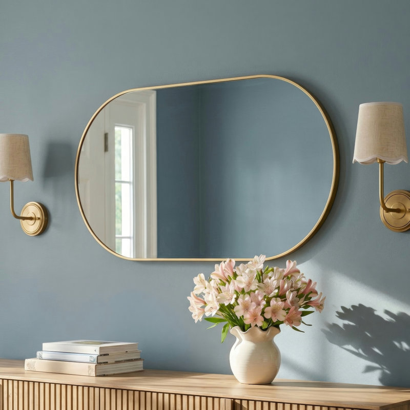 Elington Metal Oval Mirror, Brass, 48"  x 24" 