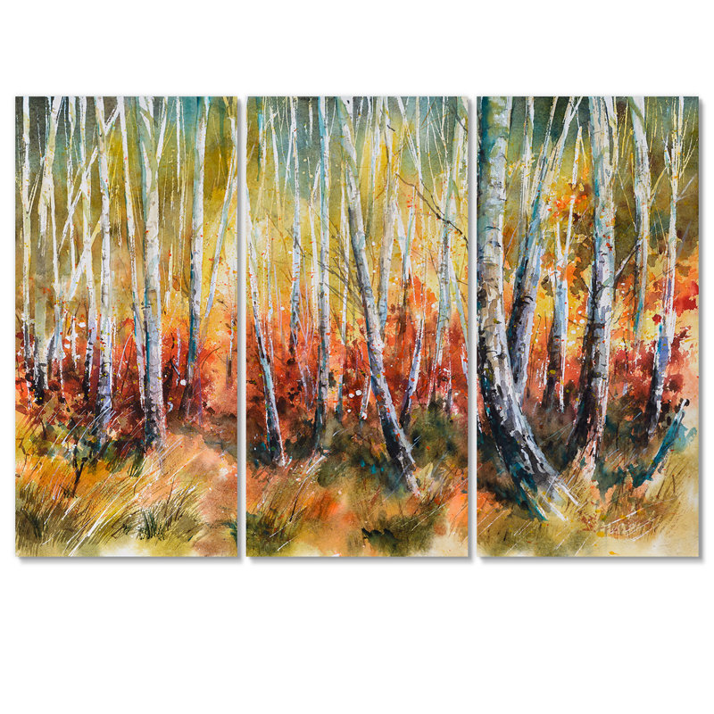 «White Birches In Dense Autumn Forest», reproduction d'art sur toile tropicale, H 40 po x l 60 po x P 1 po