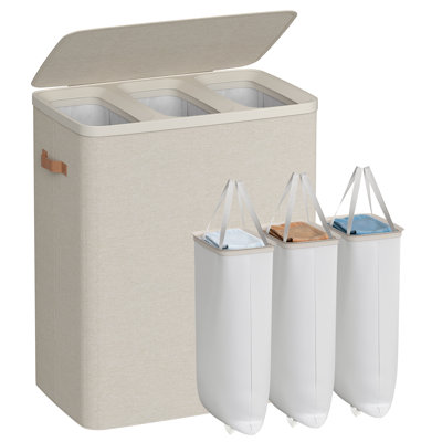 Large Laundry Hamper, 3-Compartment Basket With Removable Liners, Easy Assembly Basket For Bedroom, Handles