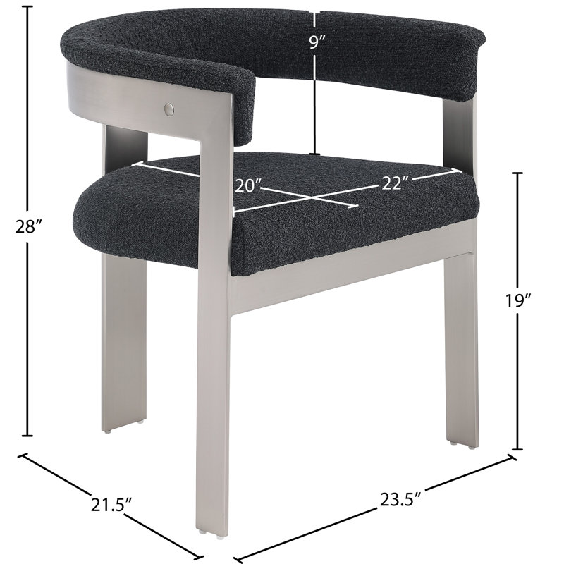 Chaise avec accoudoirs sans dossier rembourrée Romeo, Chrome brossé, Tissu bouclé noir