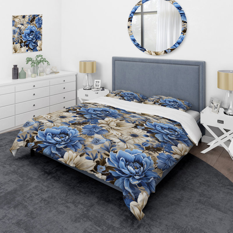 Ensemble de housse de couette Blue Renaissance Florals Victorian, Housse de couette pour très grand lit et 2 très