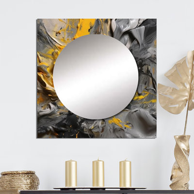 Bliss Of Happiness In Gray And Yellow - Abstract Collages Square Mirror Wall Decor For Bedroom