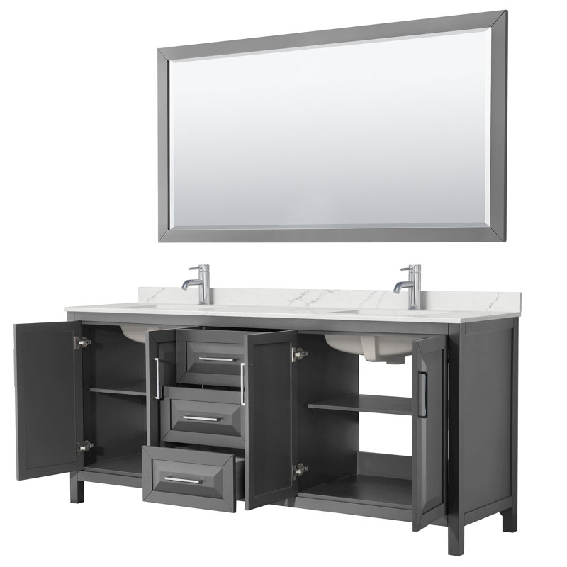 Daria 80'' W Vanity, Polished Chrome, Gray, Giotto Quartz
