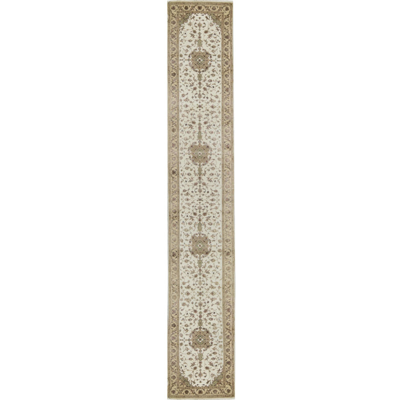 Chemin de table ivoire et beige noué à la main de haute qualité