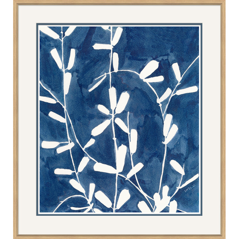«Indigo Paddleleaf» par Susan Hable - Peinture encadrée sur papier