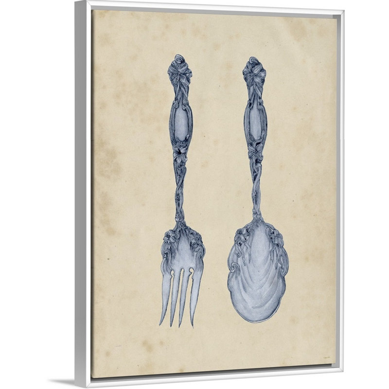 Antique Utensils II - reproduction d'art graphique sur toile, Cadre flottant blanc, H 25,7 po x l 19,7 po x P 1,75 po