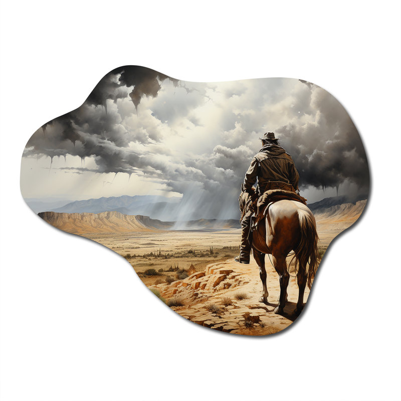 Cowboy, calme avant la tempête - Cowboys asymétriques en métal, sculpture murale en métal, H 27 po x l 35 po