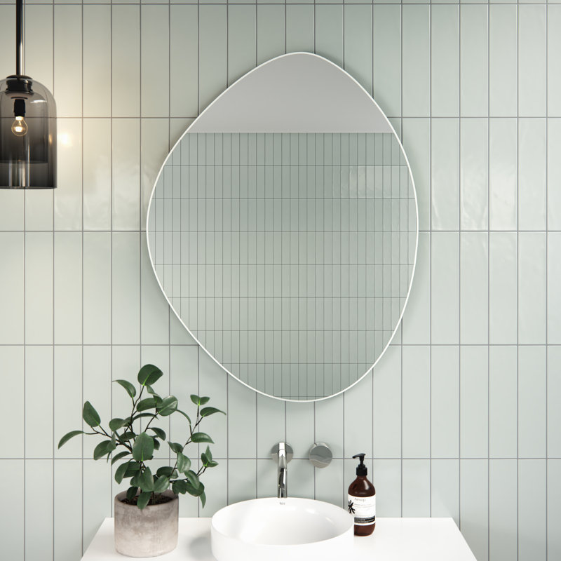 Starla Pebble Mirror, 28" x 36", White, Asymmetrical