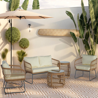 Gonneke 4-Person Outdoor Patio Seating Group with Cushions & 2 Coffee Table